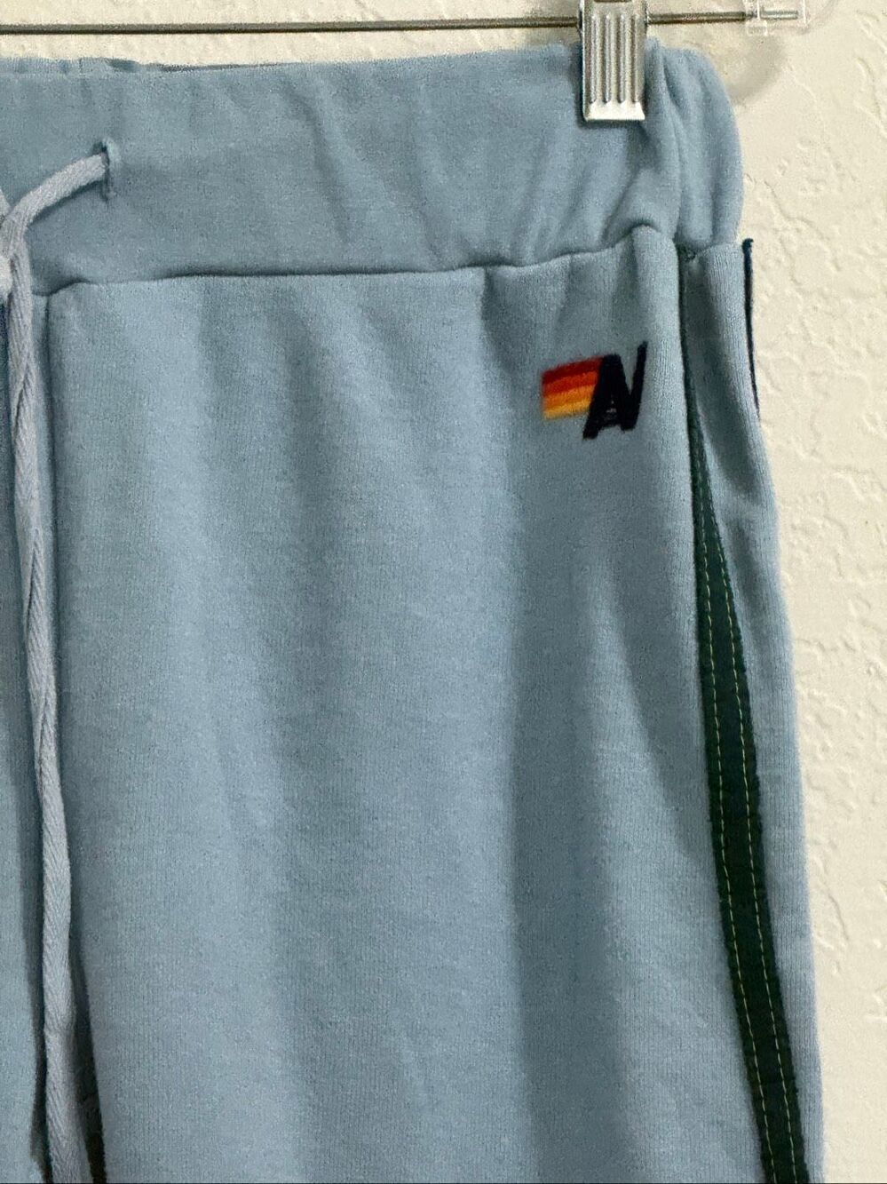 light blue Aviator Nation sweatpants featuring side striping Small soft warm - Picture 2 of 4